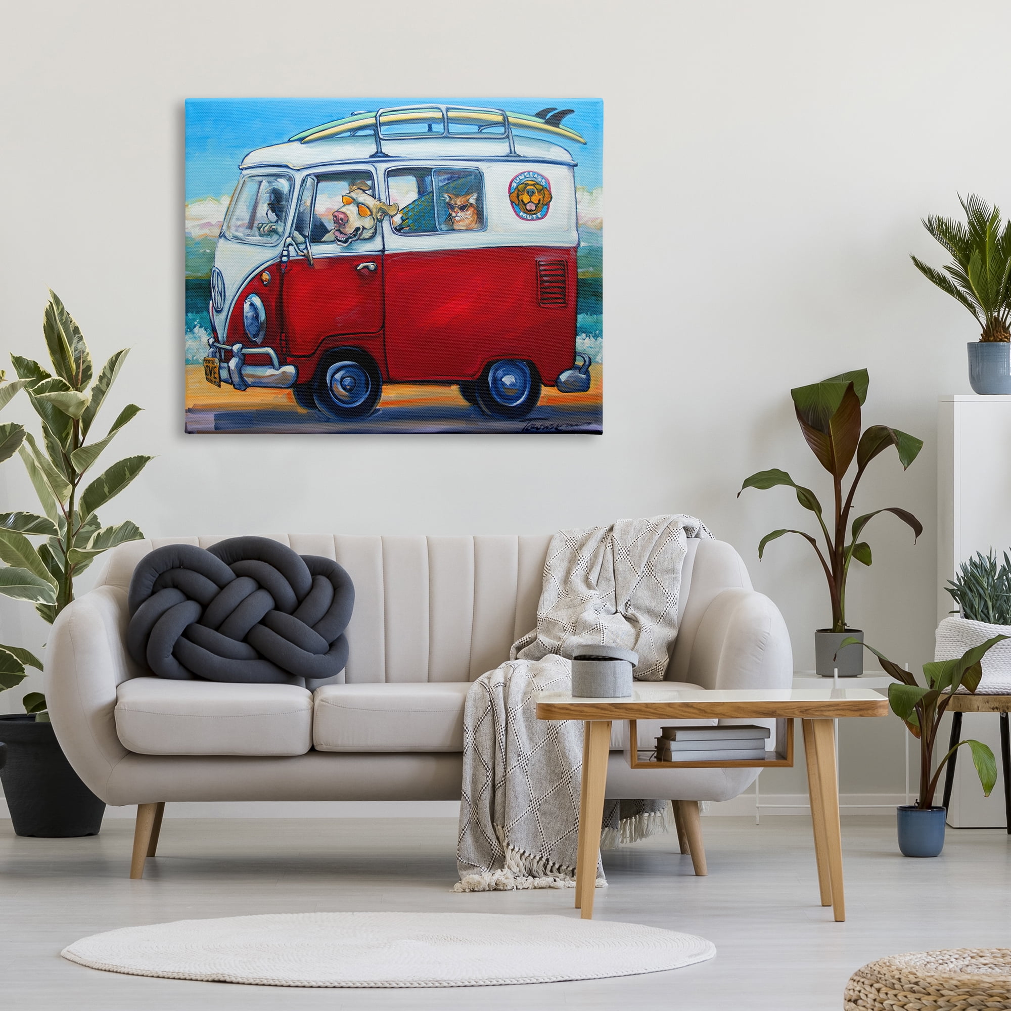 Stupell Industries Pets on Vacation Minibus Animals & Insects Painting Gallery Wrapped Canvas Print Wall Art, 48 x 36