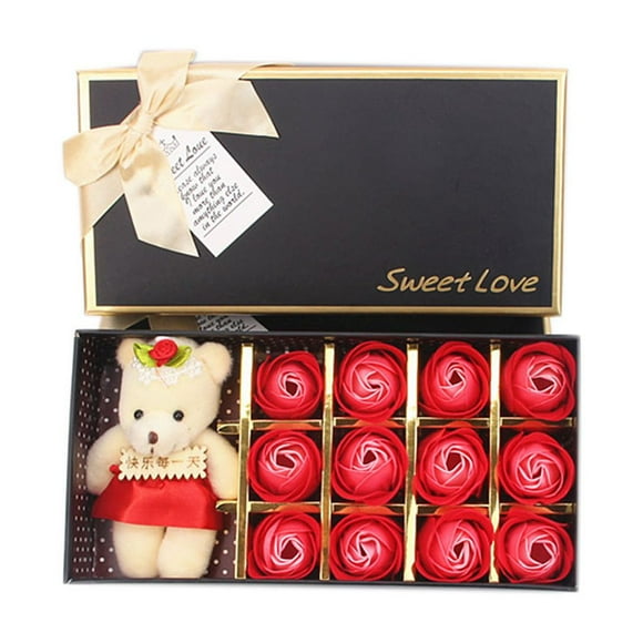 VONKY Grand Amour Boîte-Cadeau d'Ourson en Fleur de Savon de la Saint-Valentin Fleur de Savon Dessin Animé Fleurs de Rose pour la Fête des Mères Décoration de Fête