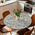 thumbnail image 3 of Blue Grey Seaports Fitted Tablecloth with Elastic Edged, Round Table Cloth for Dining Table, Vintage Ocean Anchor Shark Lighthouse Waterproof Oil Proof Table Cover for Indoor Outdoor 45"-54", 3 of 8