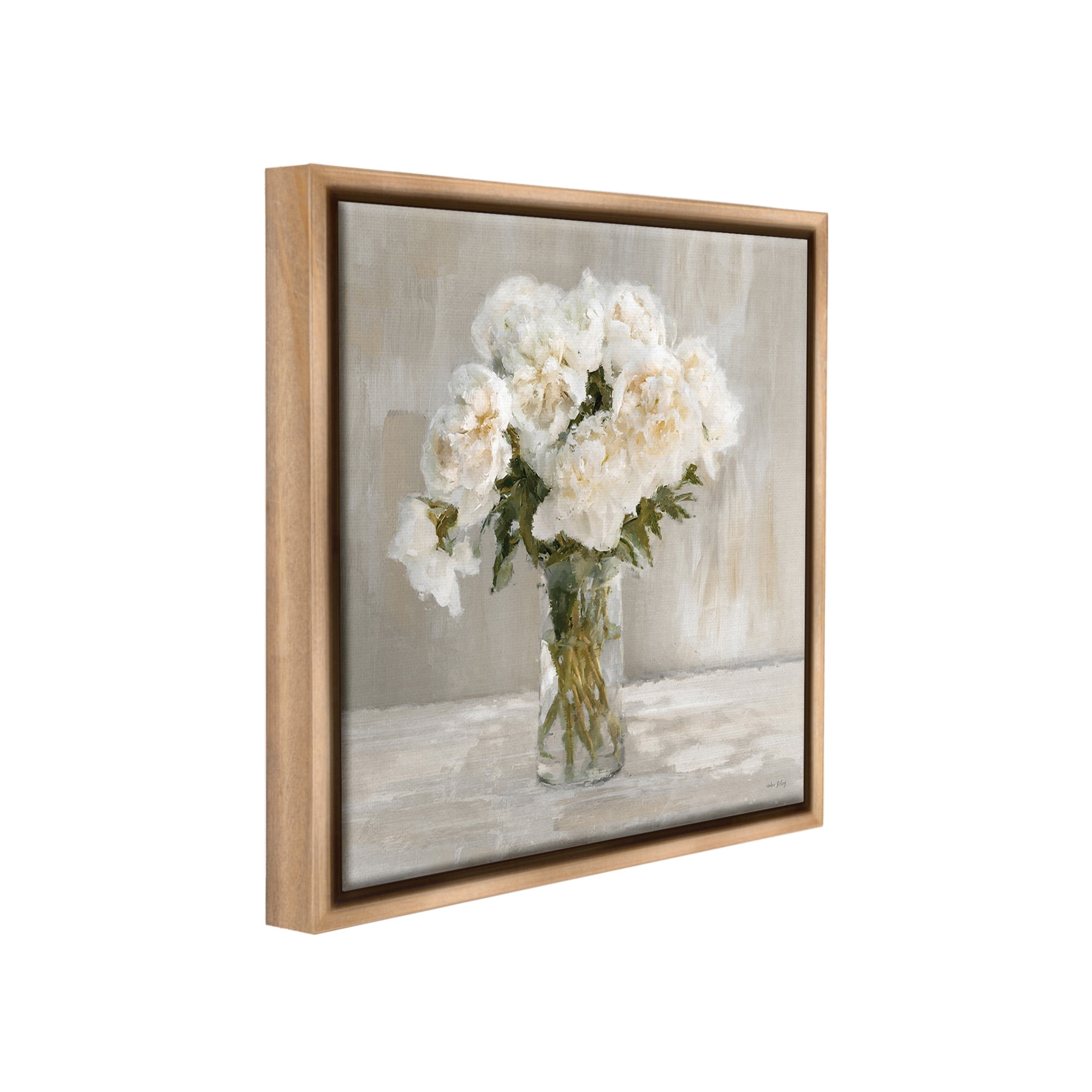 Stupell Industries Fluffy White Flowers Botanical & Floral Painting Brown Floater Framed Canvas Art Print Wall Art, 25 x 25