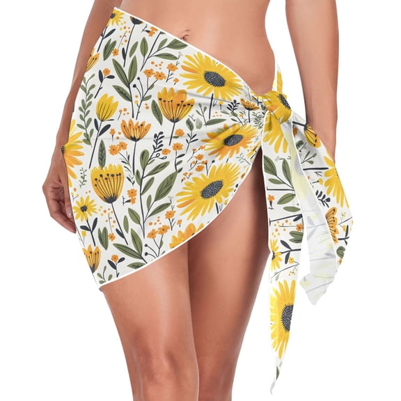 joogoo Sunflower Pattern Women's Beach Sarong Bathing Suit Wrap Swimwear Cover Ups M