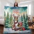 thumbnail image 2 of Merry Christmas Santa Reindeer Antlers Collie Sleigh Xmas Winter Holiday Quilt Blanket Collie Dog Lover Gifts Idea Cozy Comforter Throw Blanket - 00023, 2 of 5