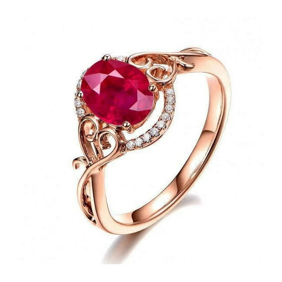 Limited Time Sale: 1.25 Carat Red Ruby and Diamond Engagement Ring in 10k Rose Gold for Women on Sale
