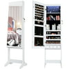 LVSOMT Armoire Jewelry Cabinet Full Length LED Mirror Wood Storage with Lock White Finished