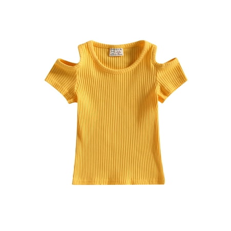 

Qtinghua Infant Toddler Baby Girl T-Shirt Casual Cutout Short Sleeve Ribbed Tee Shirts Summer Knitted Pullover Tops