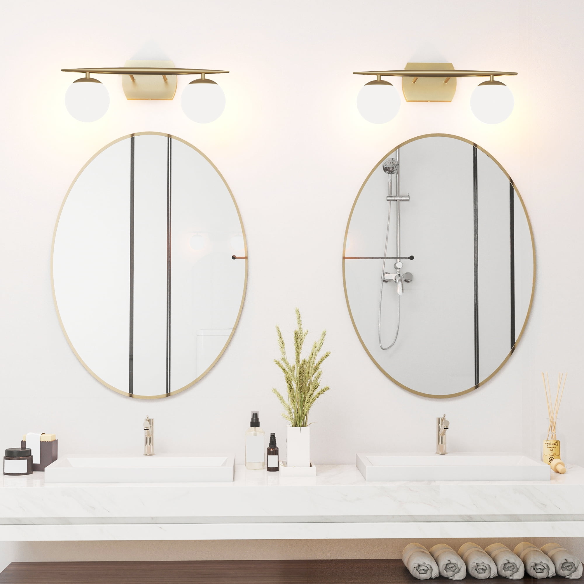 Black Vanity Lighting Fixtures, 2-Light 20 Inch Modern Bathroom Light with Milky White Frosted Glass Shades, Wall Lights for Bathroom, Bedroom, Living Room（G9 Bulb not Included）