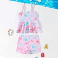 thumbnail image 2 of Girls Tankini Swimsuit Two Piece Bathing Suits Set Spaghetti Straps with Ruffled Hem Summer UPF 50+ Bikini Swimwear,Pink, 2 of 5