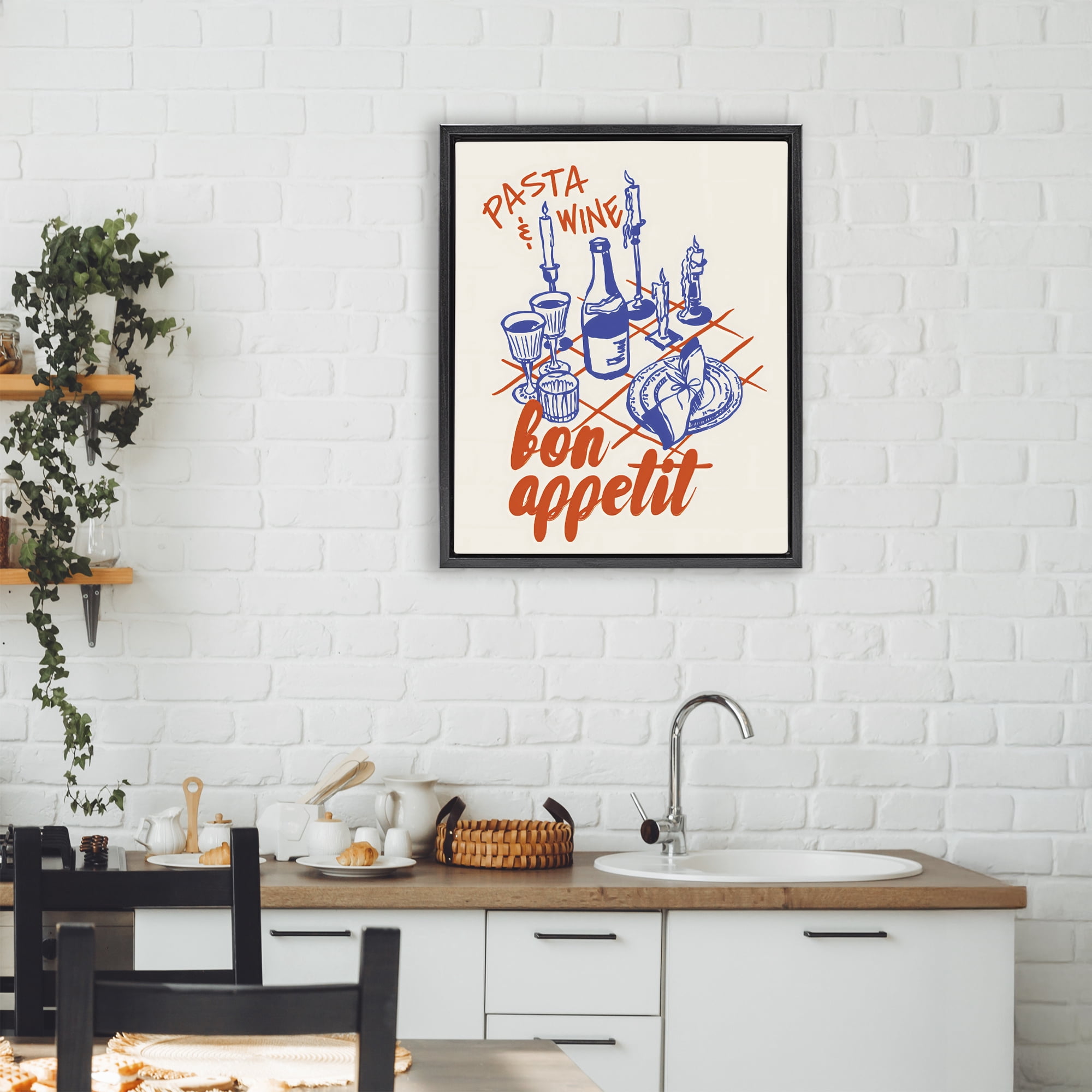 Stupell Industries Pasta & Wine Bon Appetit Black Framed Floater Canvas Wall Art, design by The Prints Vibe