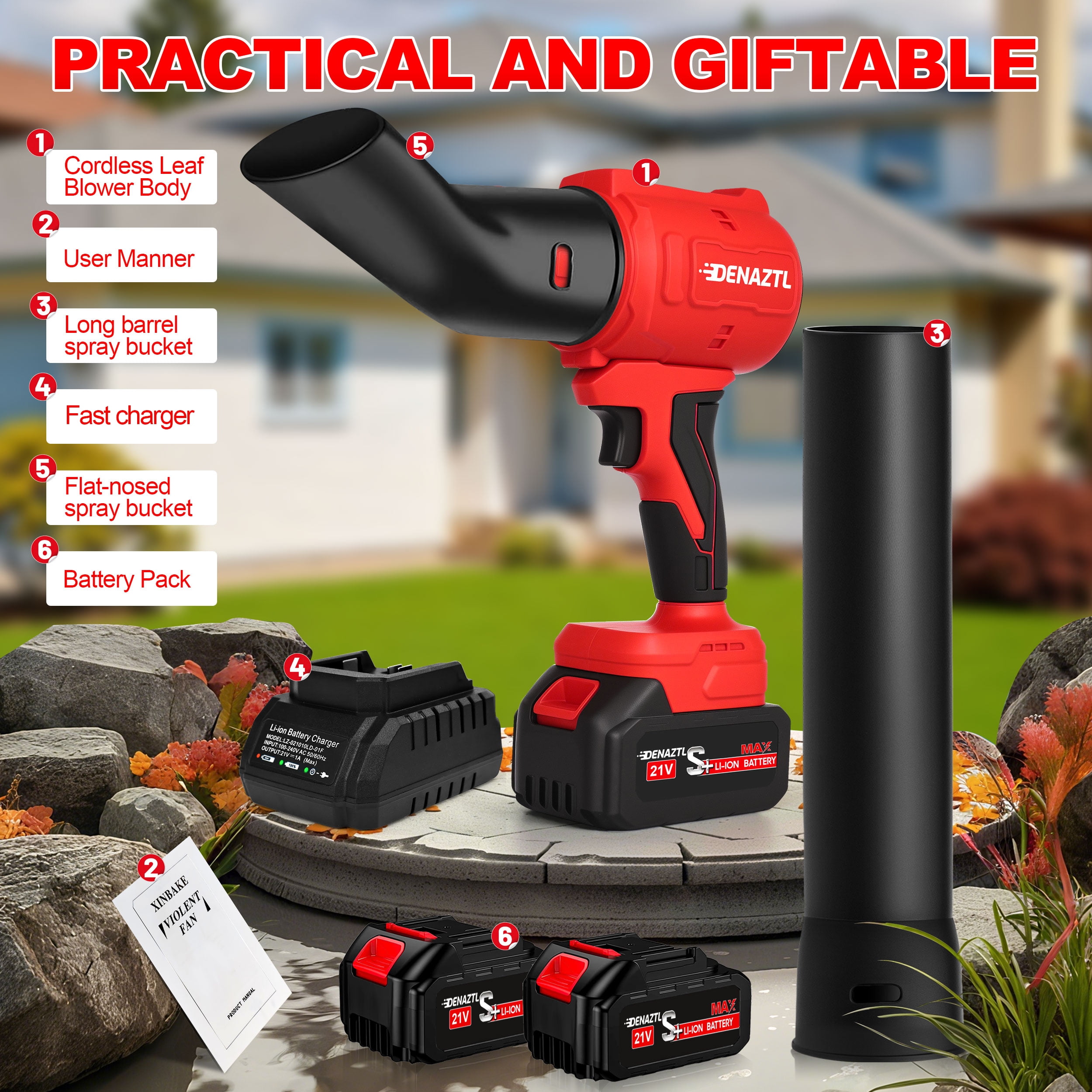 Handheld Cordless Leaf Blower with 2 Batteries, 32000RPM Air Blower with Extended Nozzle, Lightweight Hand Blowers Ideal Gift for Patio Cleaning, Lawn Care & Car Drying