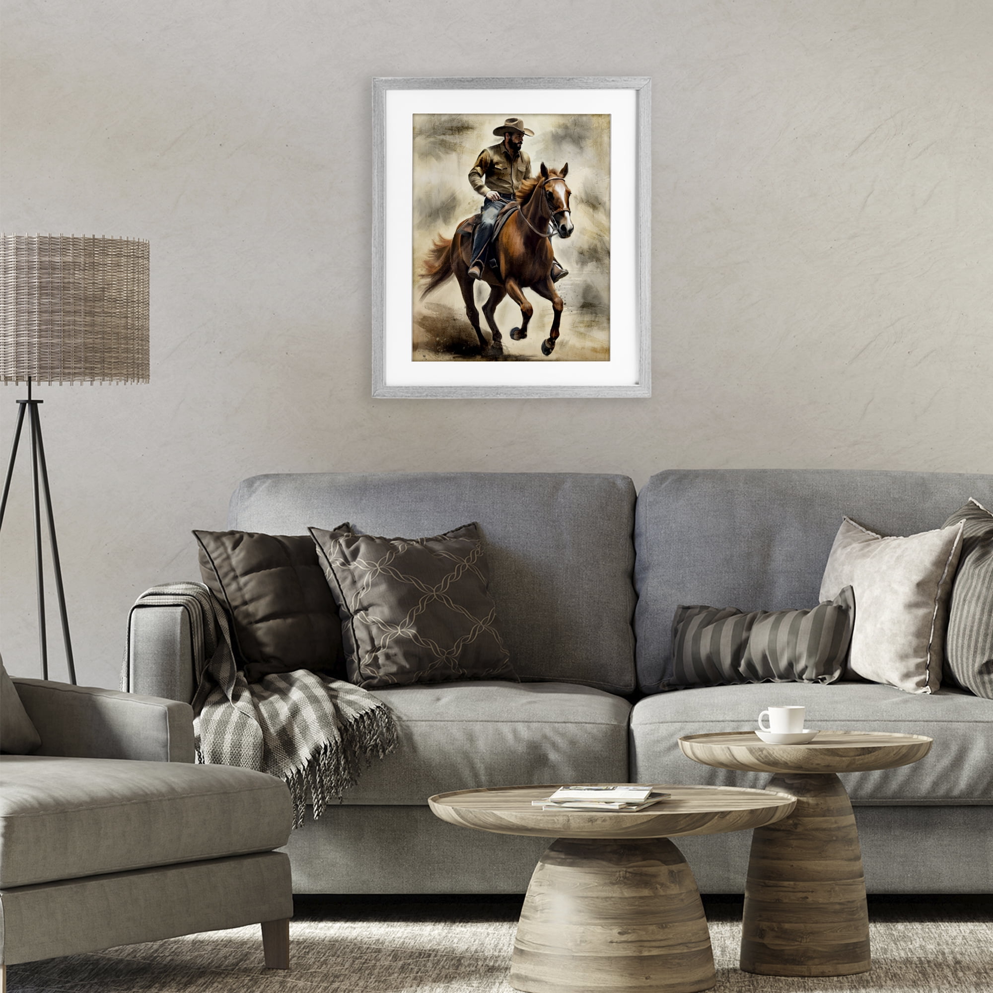 Stupell Industries Gallop Horse & Cowboy Gray Framed Print Under Glass, design by Kim Allen