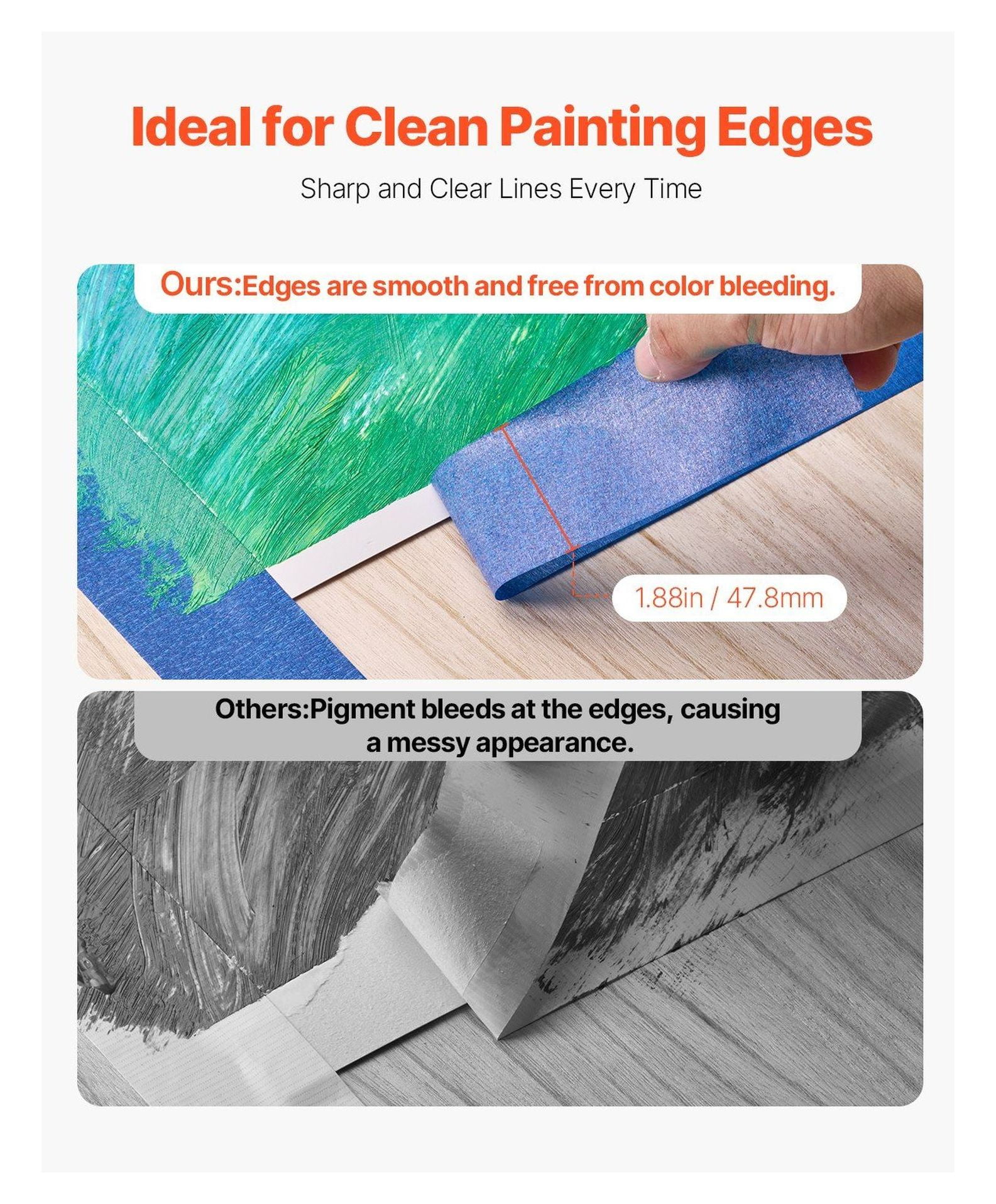 Painter's Tape 2 Inch - 3 Rolls Blue Masking Tape (1.88" x 60 Yds) - Clean Peel, Home Painting, Crafts, Renovations, Wall Protection