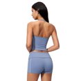 thumbnail image 2 of IBTOM CASTLE 2 Piece Workout Sets for Women Shorts Yoga Pilates Outfits Striped Backless Halter Padded Tank Top With High Waist Fold-over Biker Shorts Blue, 2 of 7