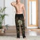 thumbnail image 2 of Balery Vintage Gold Leaf Skull Pantalones de pijama para hombre, pijama ultraligero, pantalón de descanso-Medium, 2 of 6