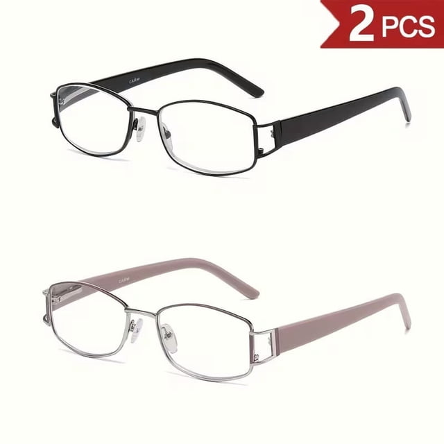 Paquete de 2 gafas de lectura clásicas, ligeras, geométricas, irregulares, rectangulares, con montura pequeña, for mujeres y hombres, lentes de plástico for protección de los ojos, diferentes colores