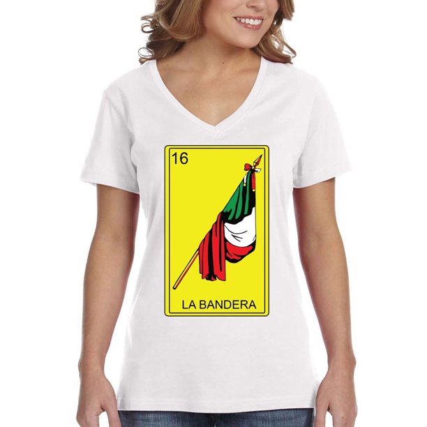 XtraFly Apparel Women's La Bandera Loteria 16 Tshirt Chicano Mexico
