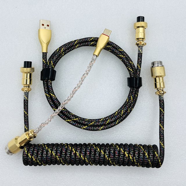 Cable de aviador de alambre de resorte en espiral para teclado mecánico tipo C (3x RGB negro) Ehuebsd Para estrenar