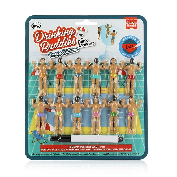 NPW 12Count Drinking Buddies Cocktail Wine Glass Classic Drink Markers