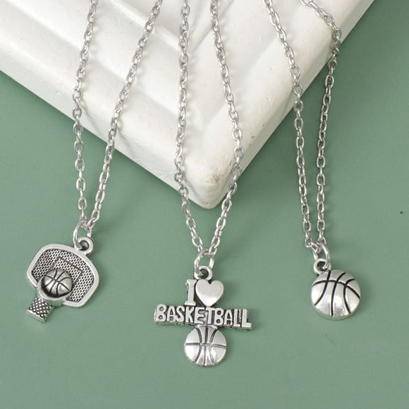 OUNONA 3Pcs Basketball Pendant Necklace Set for Women, Stylish Alloy Jewelry with Colorful Fashion Accessories