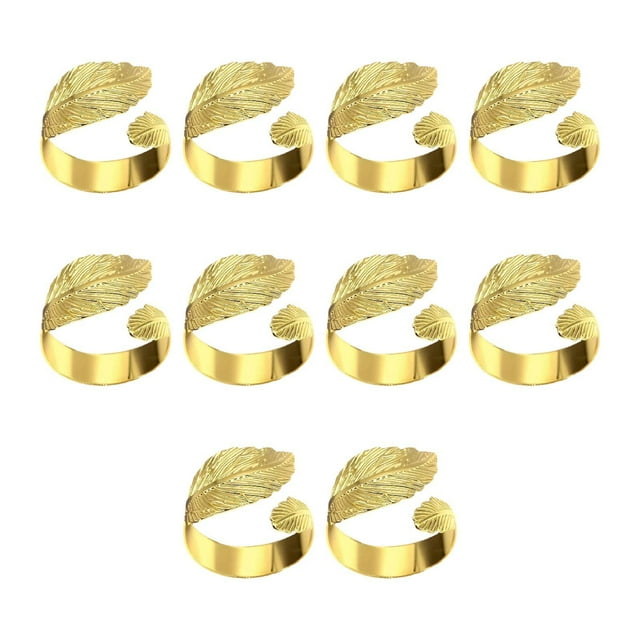 Anillos de servilletas de 10x hojas de servilleta hebillas elegantes decoración decorativa decoración de la mesa para fiestas reuniones familiares de Oro