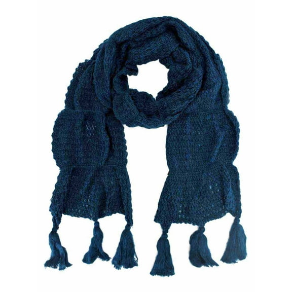 Teal Winter Knit Scarf With Tassels