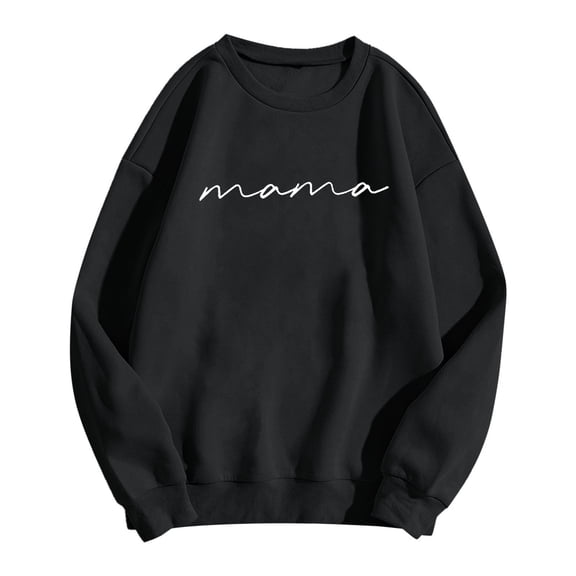 Essentials Women's Sweatshirts Mama Letter Print Long Sleeve Crew Neck Casual Pullover Hoodies Tops Black
