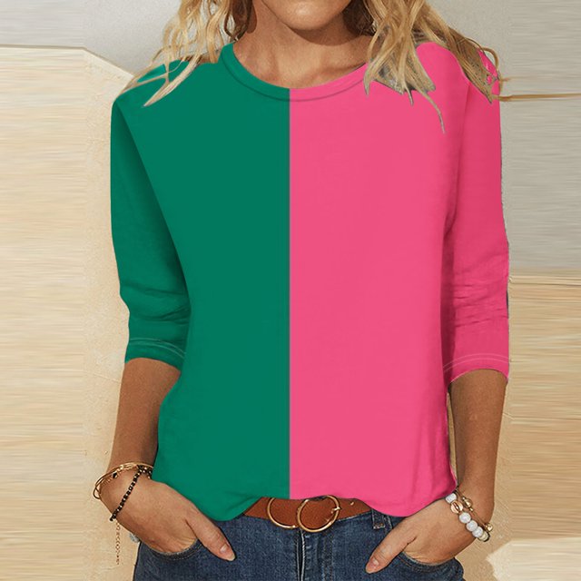 SYVGVA Blouse Courte d'Été pour Femmes, Haut Grande Taille pour Femmes, T-shirt Décontracté à Col Rond Imprimé Manches Trois-Quarts, Vert, m