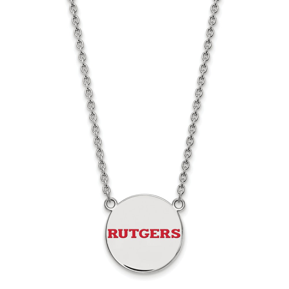 925 Sterling Silver Rhodium-plated Laser-cut Rutgers University Large Disc Pendant