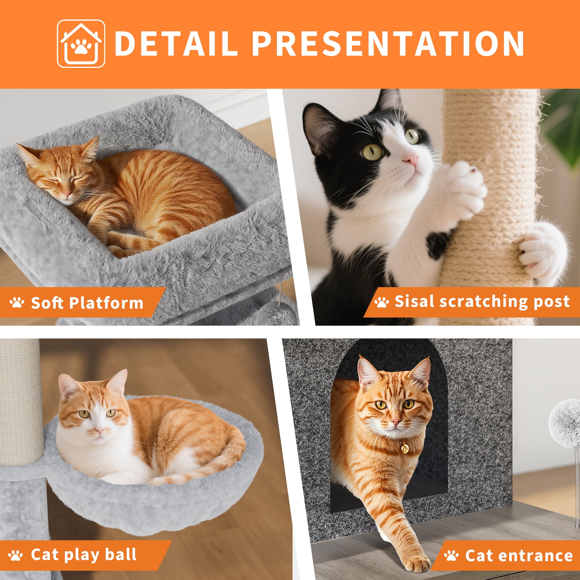 Accreate 2-in-1 Cat Tree with Hidden Litter Box Enclosure, Multi-Level Cat Tower with Scratching Post and Dangling Balls, Spacious Hammock, Indoor Cat Condo