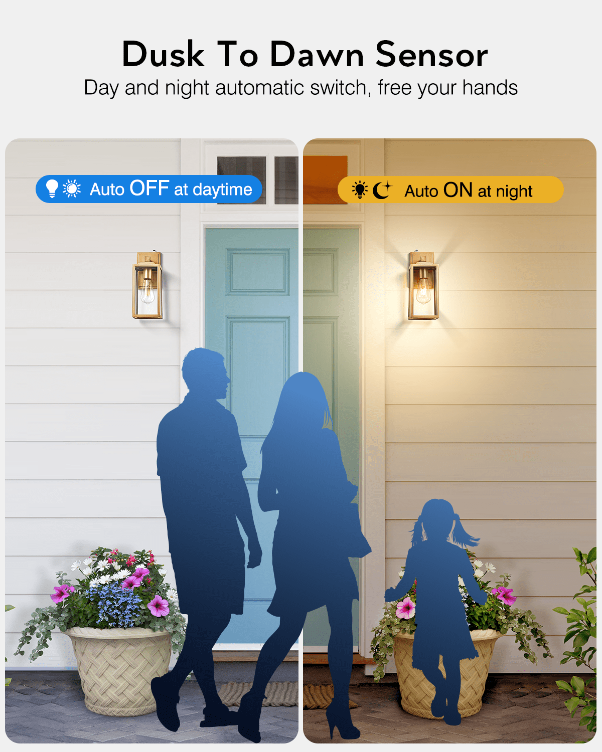 VIANIS Gold Outdoor Wall Light Dusk to Dawn , Exterior Wall Mount Sconces Lanterns Fixture for House, Golden Waterproof Aluminum Outside Wall Lamps for Patio, Porch Lighting for Garage Entryway