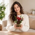 thumbnail image 5 of Artificial Mini Potted Poinsettia Arrangement Christmas Tabletop Plant Decor Holiday Home Accent Design D, 5 of 5