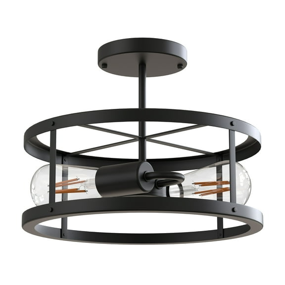 Briignite 13 in. 2-Light Matte Black Finish Drum Flush Mount