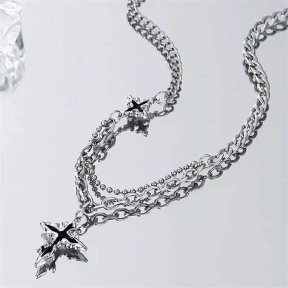 Punk Black Flame Cross Necklace For Men Women Trend 14K White Gold Chain Sweater Pendant Hip Hop Jewelry Cool Kpop Accessories