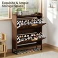 thumbnail image 3 of Ktaxon Fluted Shoe Cabinet for Entryway with 2 Flip Drawers 30 Pairs, Hidden Shoes Storage Cabinet Mid - Century Modern, Walnut, 3 of 8