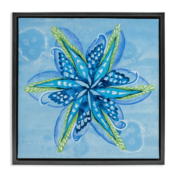Stupell Industries Star Shaped Abstract Flower Floral Painting Black Floater Framed Canvas Art Print Wall Art, 18 x 18