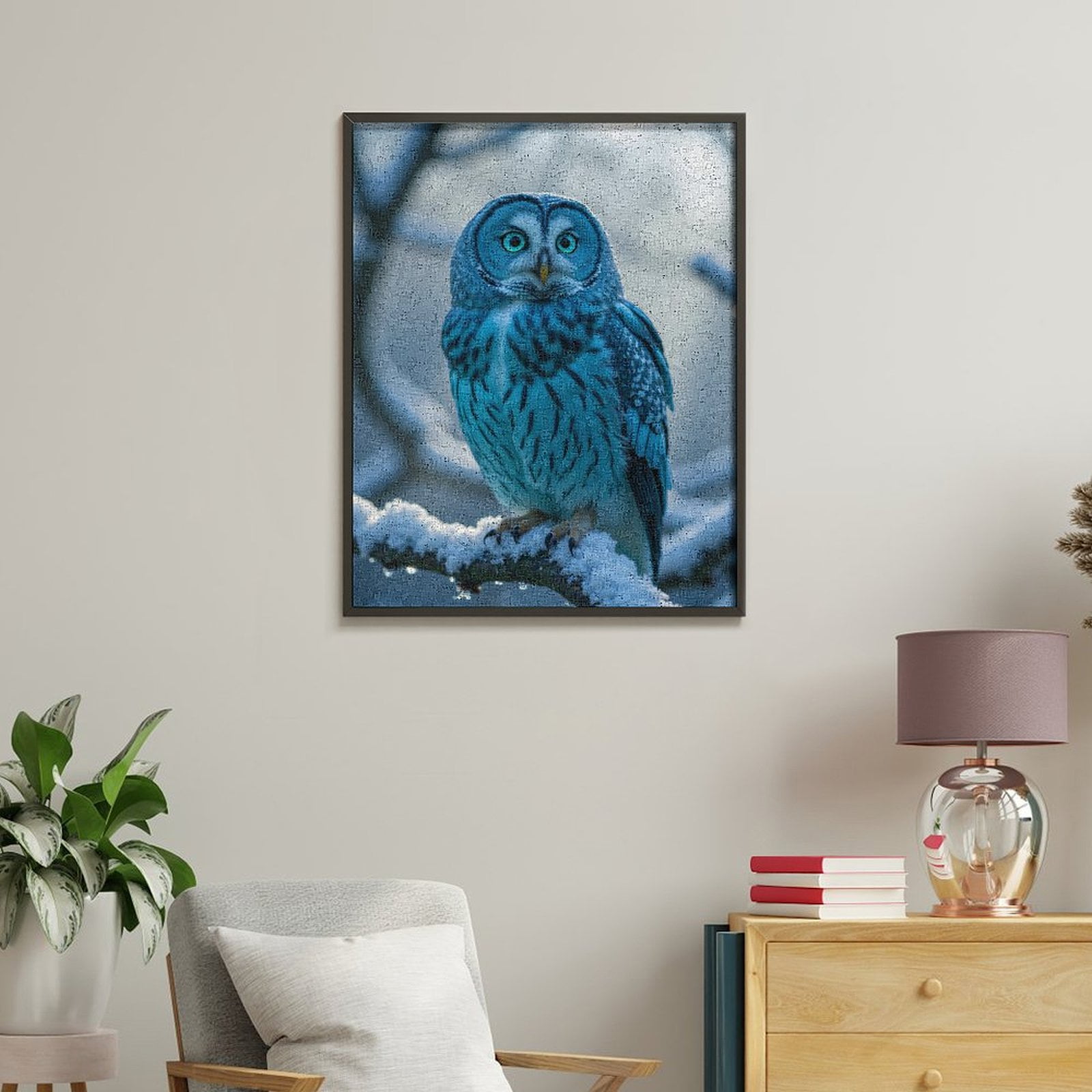 Paint by Numbers Kit for Adults, Blue Owl Snowy Branch Winter Paint by Numbers, Easy Paint by Numbers Kit for Adults Beginner, DIY Adult Paint by Number Kits on Canvas, Home Decor