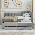 thumbnail image 3 of Harper & Bright Designs Full Size L Shaped Platform Bed with Trundle, Wood Upholstered Corner Bed Frame with Drawer, Gray, 3 of 12