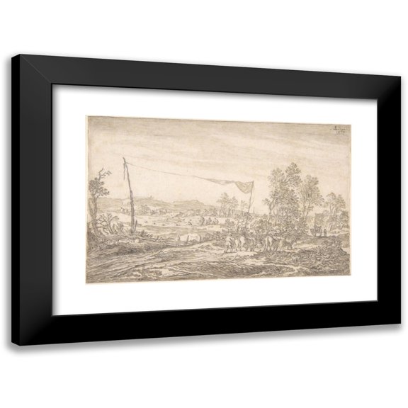 Pieter de Molijn 14x11 Black Modern Framed Museum Art Print Titled - Landscape with Figures and Cattle (17th Century)