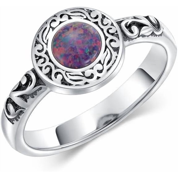 Soulmeet Filigree Opal Rings Gemstone Black Opal Ring 925 Sterling Silver Statement Ring October Birthstone Handmade Jewelry Promise Wedding Bridal Women Rings Gifts
