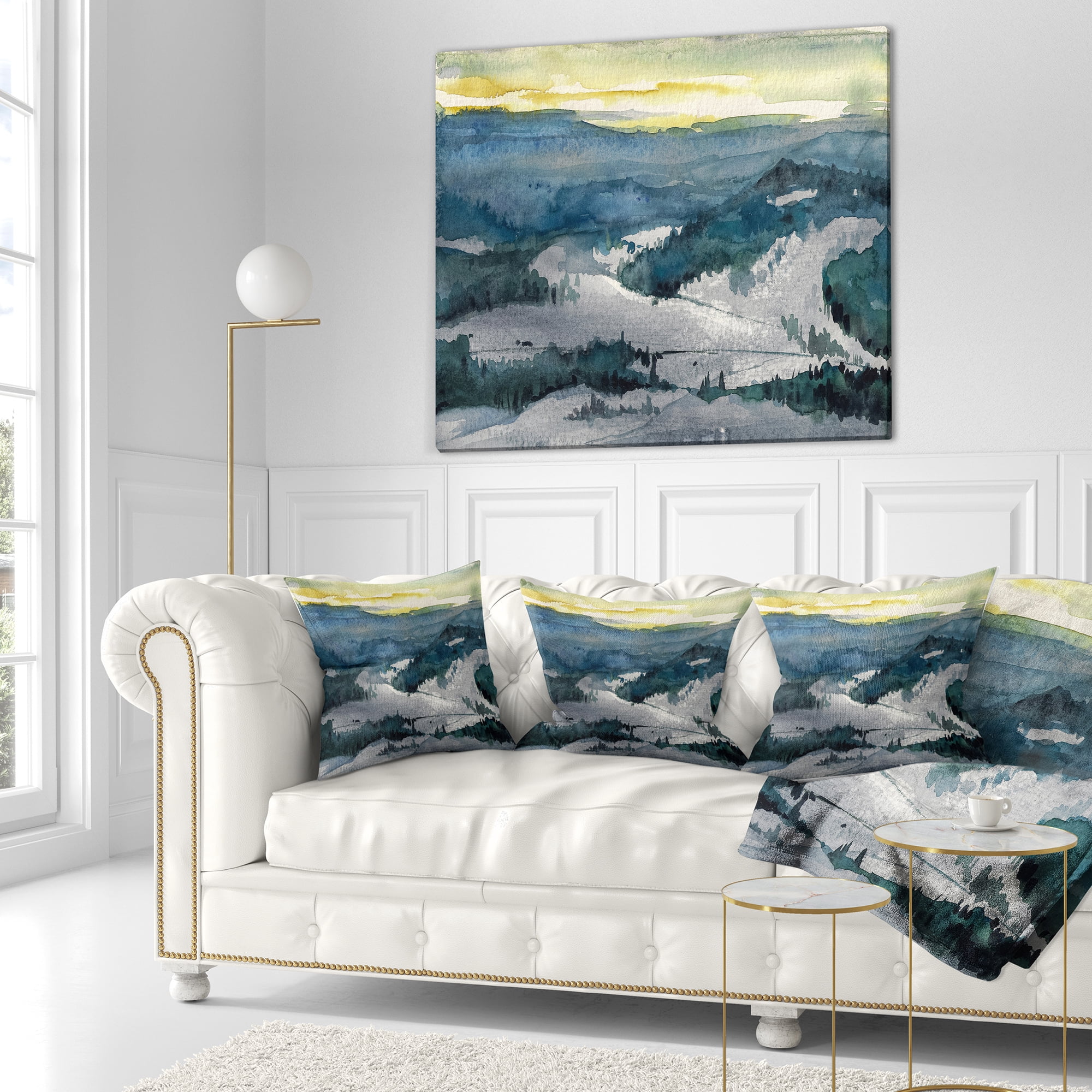 Designart Dark Mountains Watercolor - Landscape Painting Throw Pillow - 18x18