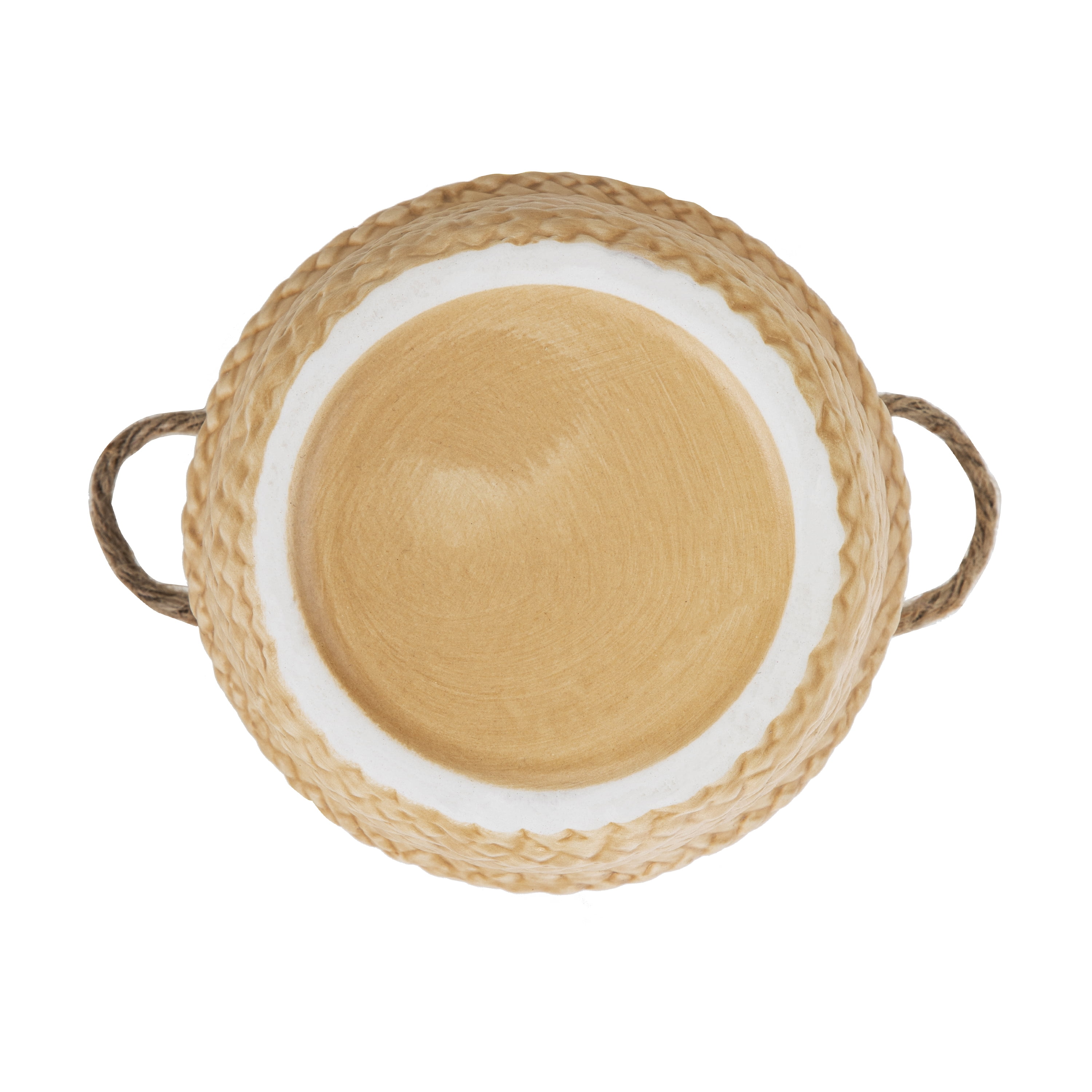 Mainstays Brown Ceramic Belly Basket Planter with Jute Handles, 5.39"D x 4.6"H