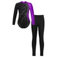 thumbnail image 6 of Aislor Girls Sparkly Long Sleeves Gymnastics Leotard Ballet Dance Bodysuit Unitard with Leggings Set Size 6-16 A Purple&Black 14, 6 of 7