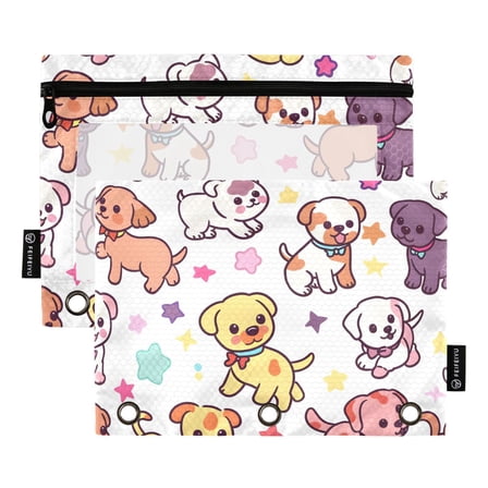 ALAZA 2 Pack Pencil Pouch Cute Dog Stars Pencil Case for 3 Ring Binder Clear Window Pencil Bag Organizers