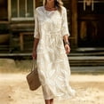 thumbnail image 6 of Ayolanni Crew Neck Fall Dresses for Women Floral 3/4 Sleeve A-Line Maxi Dress Pleated Beach Boho Flowy Long Dress Beige L, 6 of 6