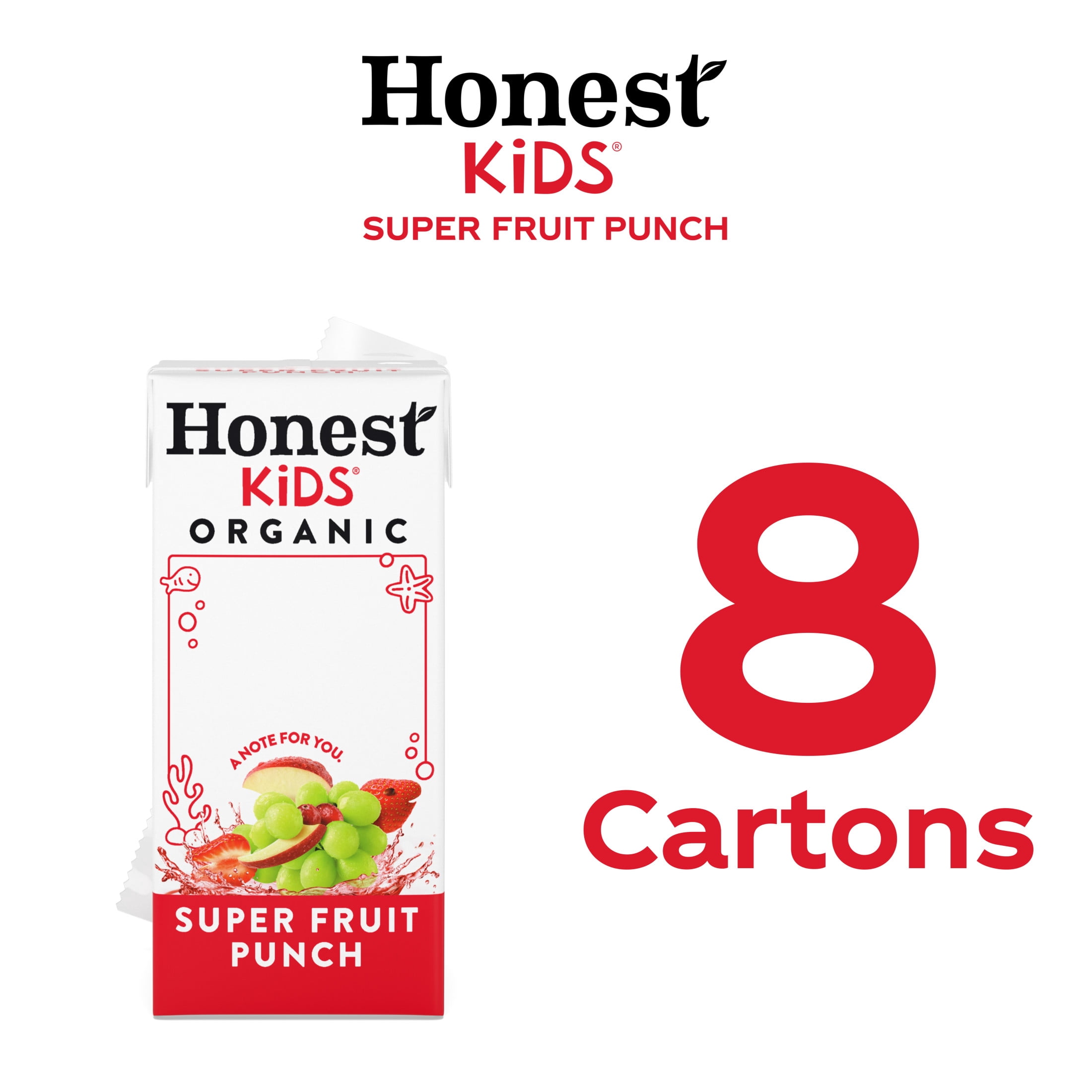 Honest Kids Super Fruit Punch Organic Juice Drink Cartons, 6 fl oz, 8 Pack