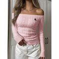 thumbnail image 3 of Womens Off Shoulder Sweater Tops Long Sleeve Asymmetrical Hem Pullover Sweater Ribbed Knitted Slim Fit Sweaters, 3 of 4