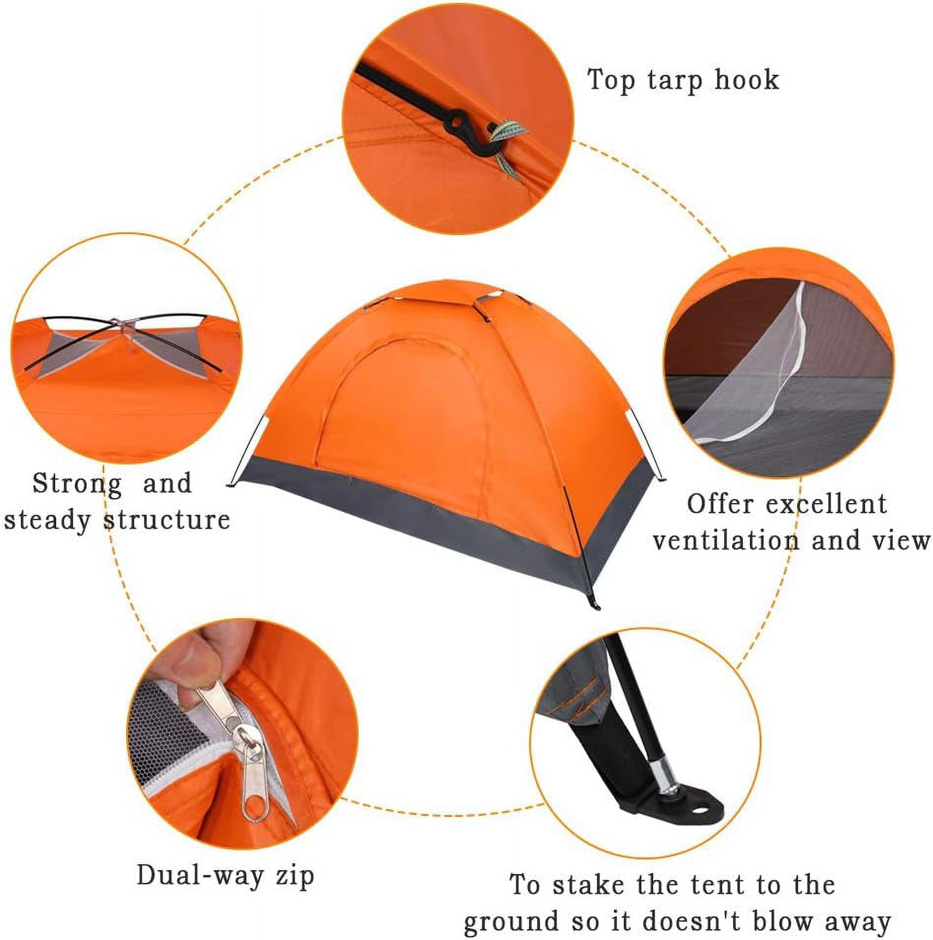1 Person Lightweight Waterproof Camping Tent, Ultralight Backpacking Dome Tent with Rainproof Oxford Fabric, Easy Setup Single Camping Tent for Hiking, Camping, Travel, Festivals, Orange
