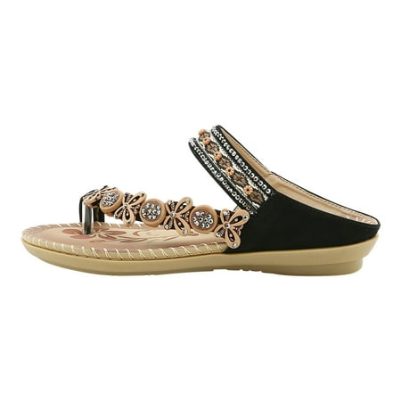 

Clearance VerPetridure Bohemian Flat Flower Rhinestone Sandals Outer Beach Sandals