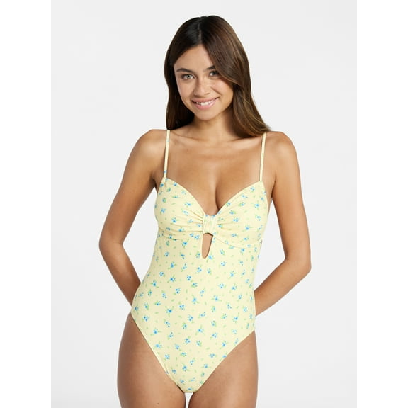 No Boundaries Femme Floral Print One-Piece Swimsuit, Women’s XXS-XXL