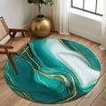 thumbnail image 3 of Round Area Rug 8 Ft, Teal Marble Washable Non-Slip Circle Carpet for Living Room/Bedroom, Modern Gradient Abstract Gold Fluid Art Collection Low-Profile Large Area Rugs for Indoor, 3 of 7