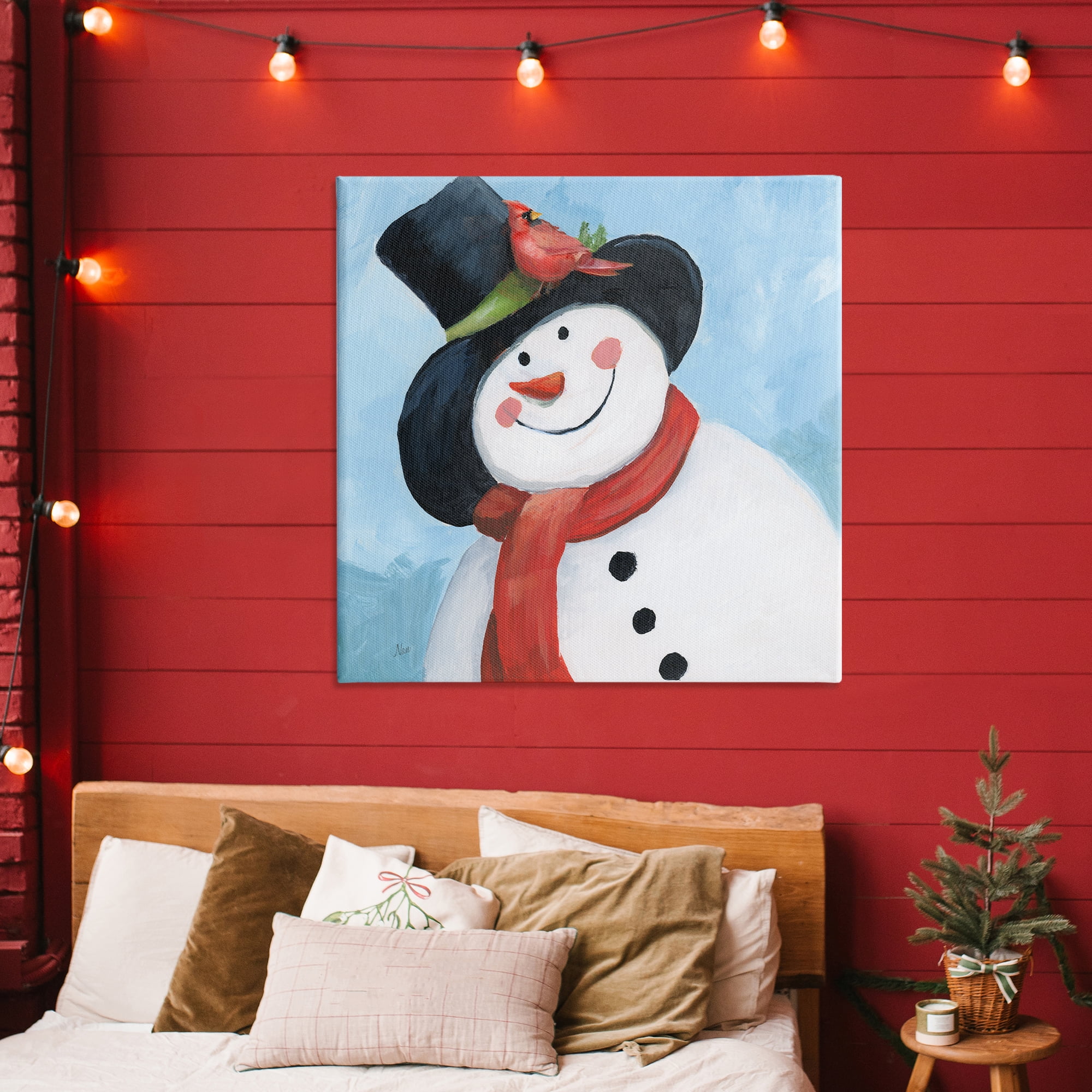 Stupell Industries Cheerful Snowman with Cardinal Canvas Wall Art, design by Nan
